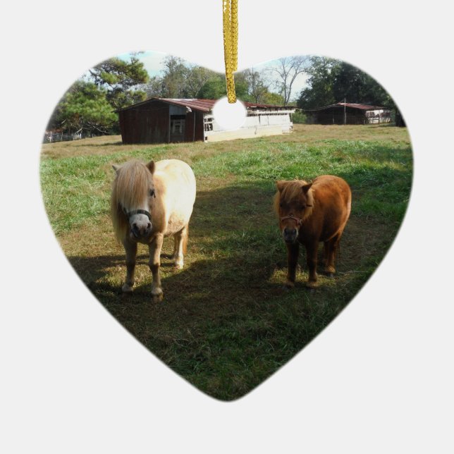 Brown Blond, Two Miniature Horses, "Little Pony " Ceramic Ornament (Front)