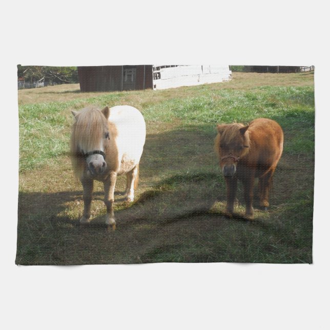 Brown Blond, Two Miniature Horses, "Little Pony " Kitchen Towel (Horizontal)