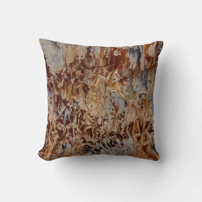 Brown Blue Abstract Garden Throw Pillow (Front)