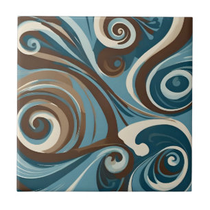 Brown, Blue, and Cream Abstract Ceramic Tile