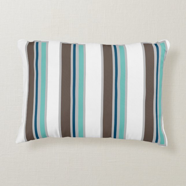 Brown, Blue and Teal Striped Decorative  Accent  Accent Pillow (Back)