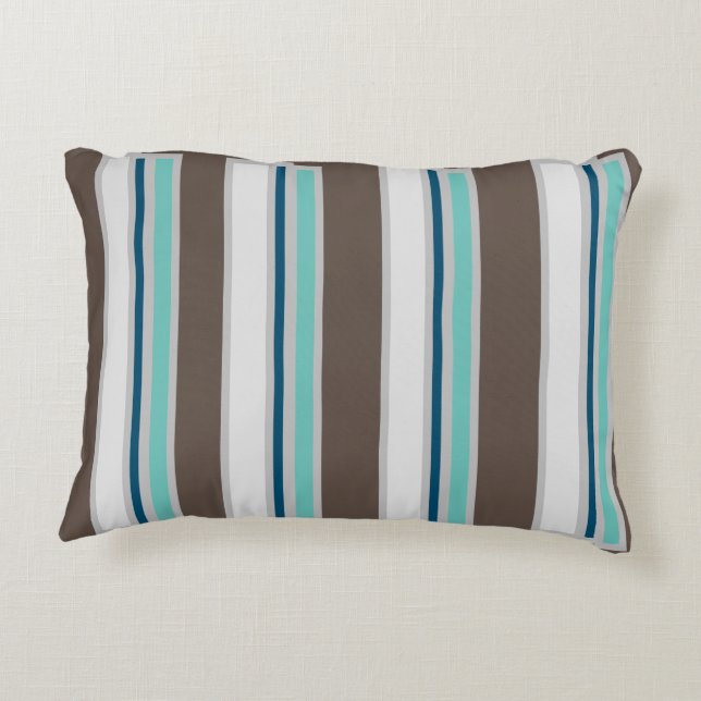Brown, Blue and Teal Striped Decorative  Accent Pi Pillow (Back)