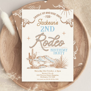 Brown Blue Any Age Western Rodeo Birthday Invitation