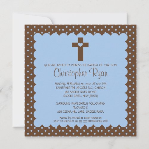 Brown &amp; Blue Baby Boy Baptism Inviation Announcements