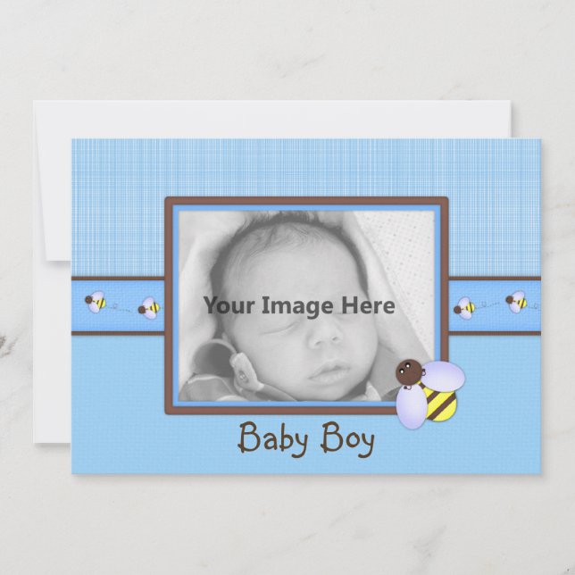 Brown & Blue Baby Boy Birth Announcement (Front)