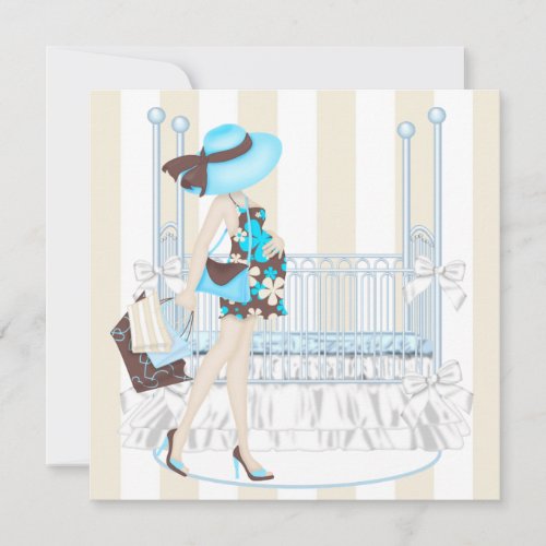Brown Blue Baby Boy Shower Invitations