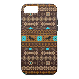 Brown Blue & Beige African Lion tribal Pattern iPhone 8/7 Case