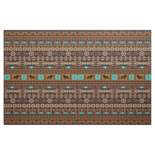 Brown Blue  Beige African Pattern  Lions Fabric