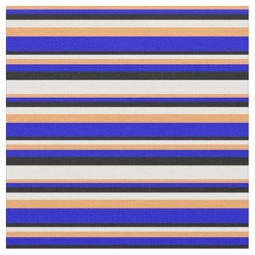 Brown, Blue, Black & White Stripes Pattern Fabric