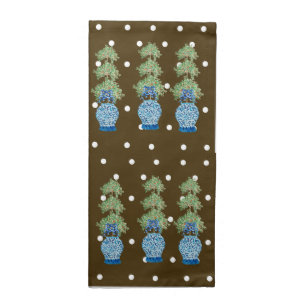 Brown Blue Chinoiserie Orange Topiary Cloth Napkin