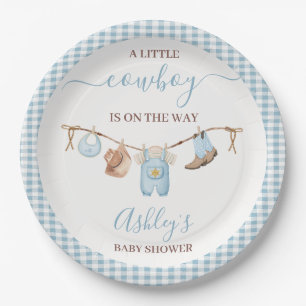 Brown Blue Cothesline Cowboy Baby Shower  Paper Plates
