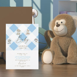 Brown & Blue Cute Animals Baby Shower Invitation