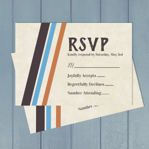 Brown, Blue Diagonal Stripes Bar Mitzvah RSVP Card