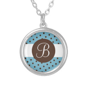 Brown blue dots custom monogram necklace