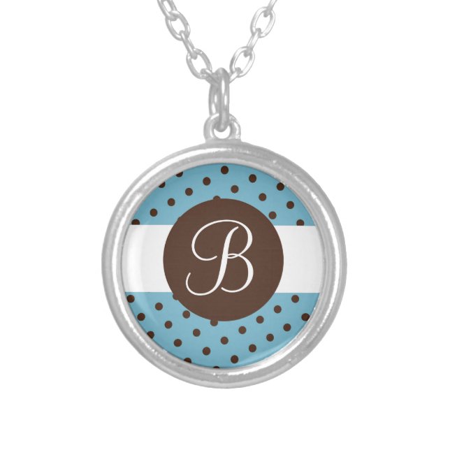 Brown blue dots custom monogram necklace (Front)