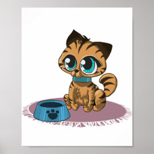 BROWN BLUE-EYED KITTEN ON A PURPLE MAT POSTER