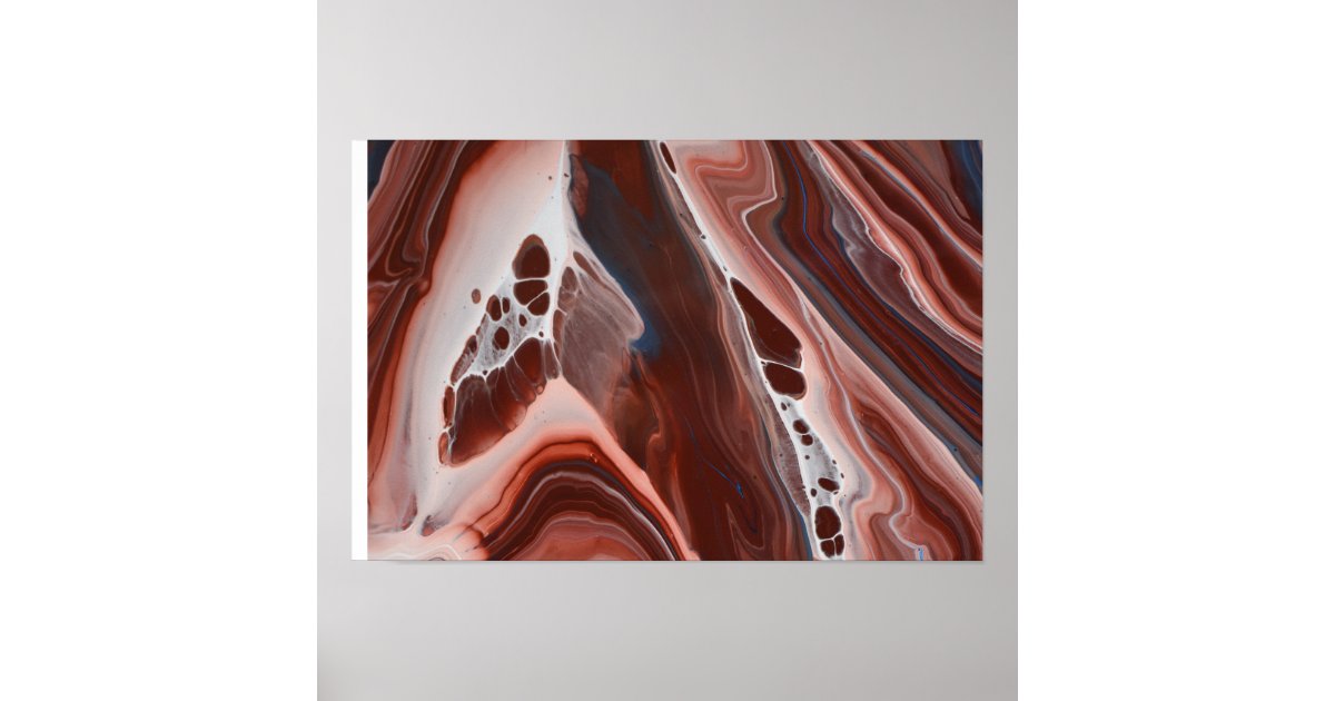 Brown Blue Fluid Art Stone Geode Agate Painting Poster Zazzle Com