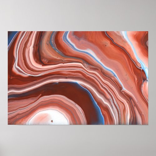 Brown Blue Fluid art Stone Geode Agate Painting Poster