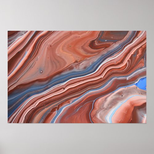 Brown Blue Fluid Stripes Modern Lines Painting Poster
