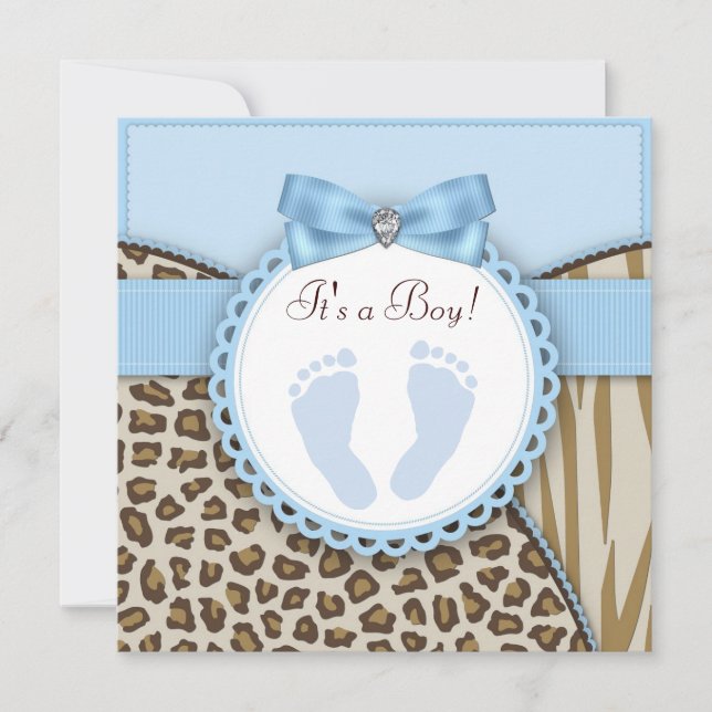 Brown Blue Footprint Baby Shower Invitation (Front)