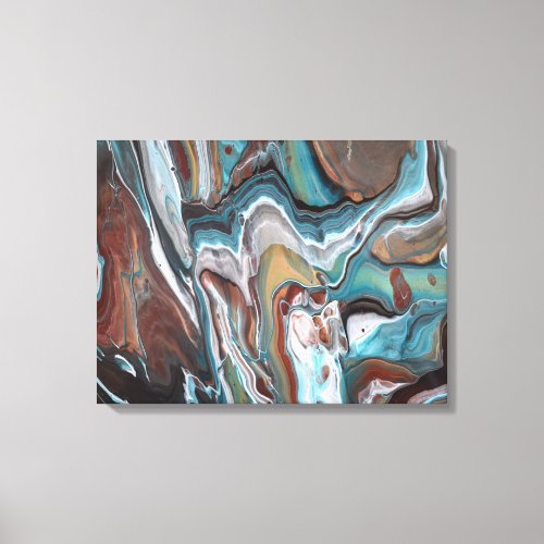 Brown Blue Geode Striped Modern Swirls Fluid Canvas Print