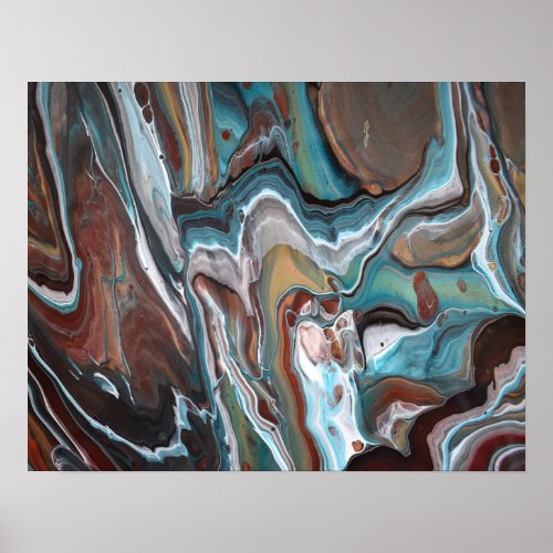 Brown Blue Geode Stripes Modern Lines Painting Poster