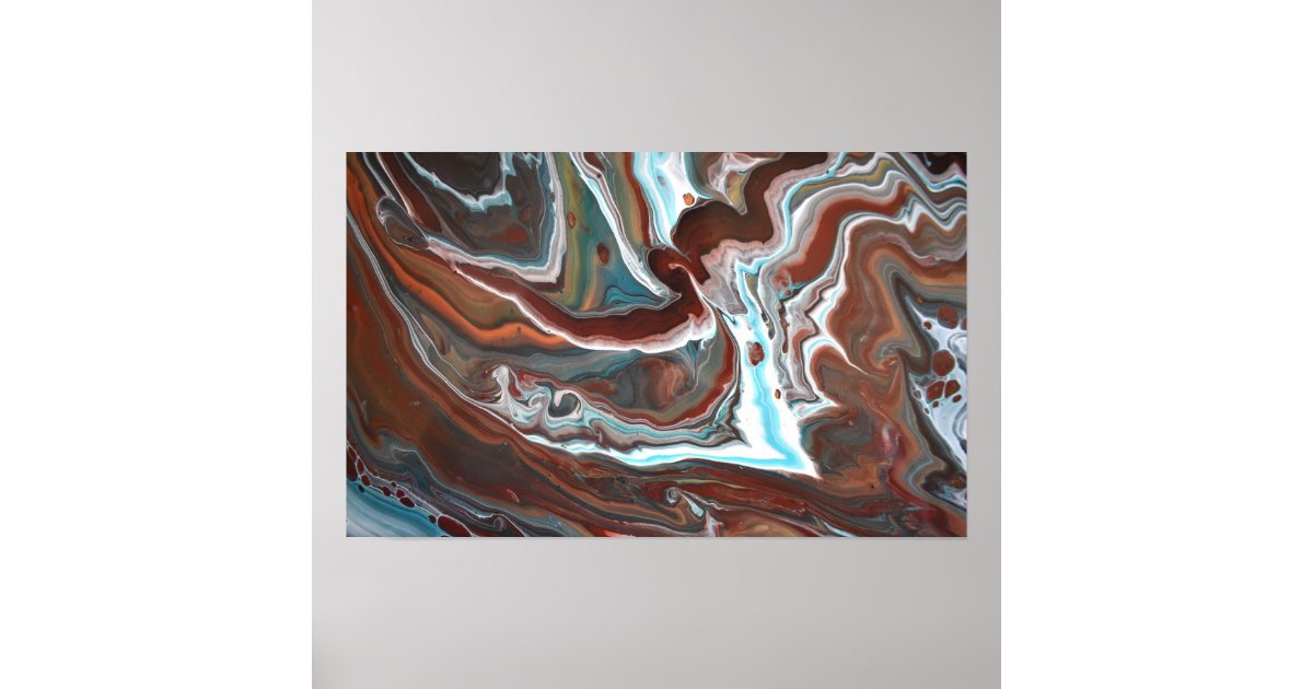 Brown Blue Geode Stripes Modern Lines Painting Poster Zazzle Com