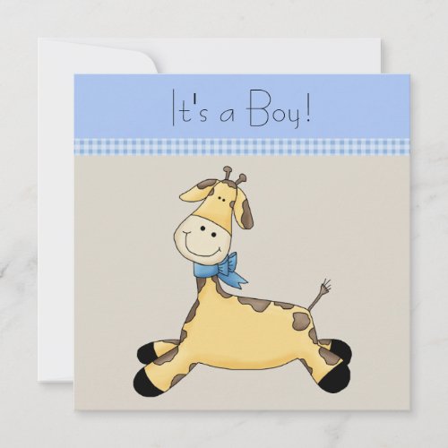 Brown Blue Giraffe Baby Boy Shower Invitation