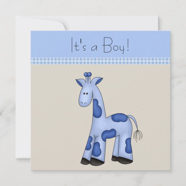 Brown Blue Giraffe Baby Shower Invitation (Front)