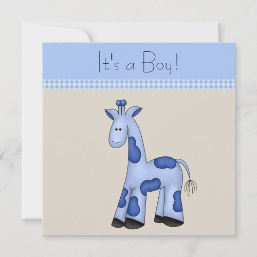 Brown Blue Giraffe Baby Shower Invitation