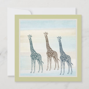 Brown Blue Giraffes Baby Shower Invitation