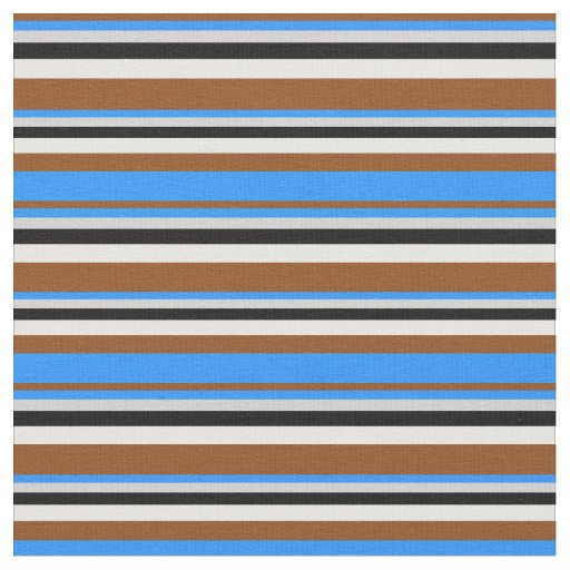 Brown, Blue, Light Grey, Black & Mint Cream Lines Fabric