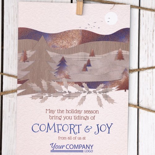 Brown Blue Logo Rustic Company Holiday Cards