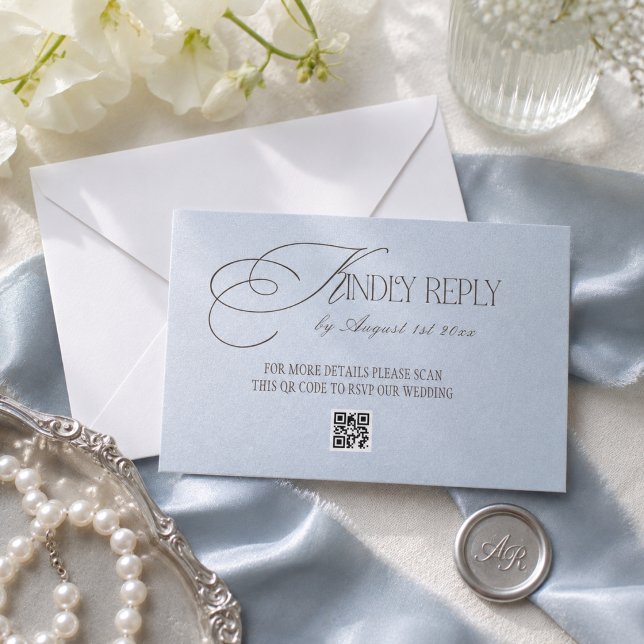 Brown Blue Luxury Wedding QR CODE RSVP Card (Creator Uploaded)