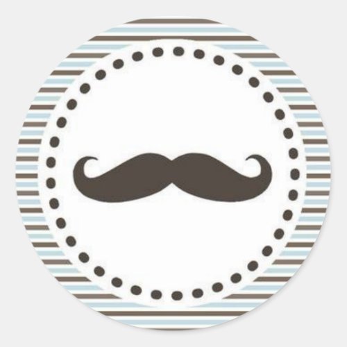 Brown  Blue Mustache Baby Shower Sticker