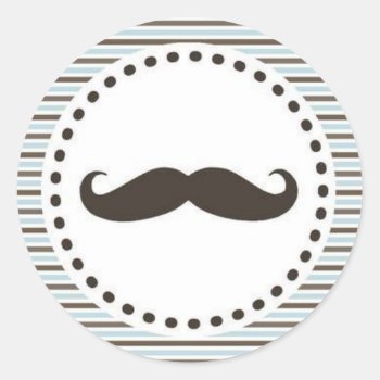 Brown & Blue Mustache Baby Shower Sticker by BellaMommyDesigns at Zazzle