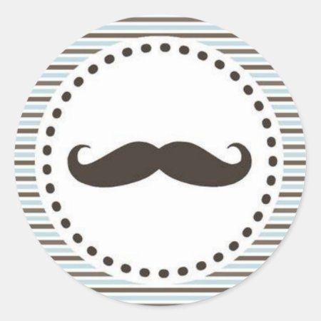 Brown & Blue Mustache Baby Shower Sticker