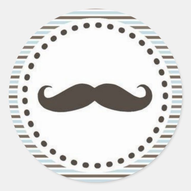 Brown & Blue Mustache Baby Shower Sticker (Front)