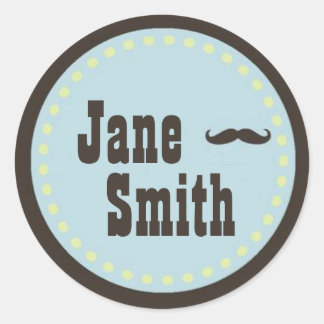 Brown & Blue Mustache Baby Shower Sticker
