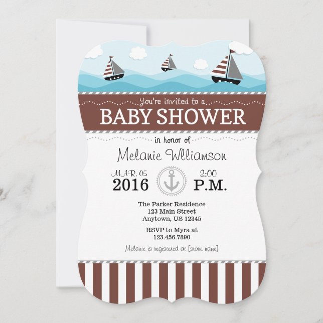 Brown Blue Nautical Baby Shower Invitation (Front)
