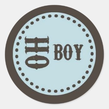 Brown & Blue Oh Boy Baby Shower Sticker by BellaMommyDesigns at Zazzle
