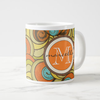 Brown Blue Orange Circles Monogram Large Coffee Mug