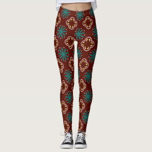 Brown Blue Pattern Leggings