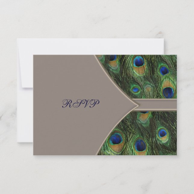 Brown Blue Peacock Wedding RSVP (Front)