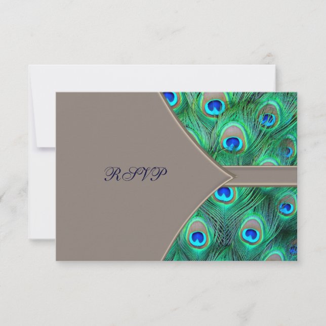 Brown Blue Peacock Wedding RSVP (Front)