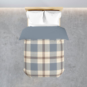 Brown Blue Plaid Pattern Classic Boy Bedroom Decor Duvet Cover
