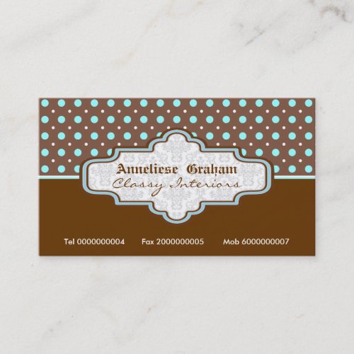 Brown blue polka dot interiors business cards