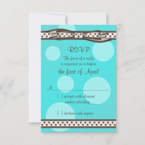 Brown Blue Polka Dot Ribbon Bat Mitzvah Reply Card