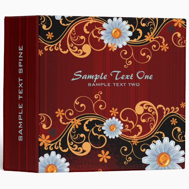 Brown & Blue Retro Floral Swirls Binder Template (Front/Spine)