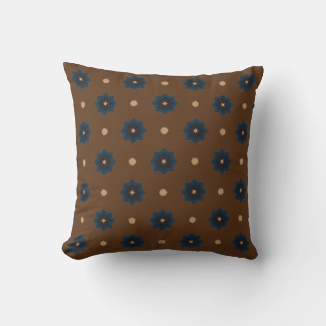 Brown Blue Rub El Hizb Pattern Throw Pillow (Front)